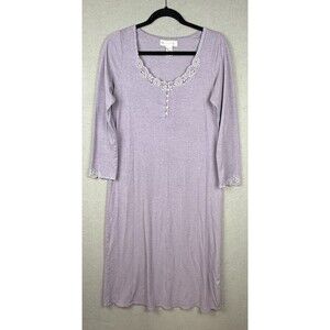 Eileen West Long Sleeve Nightgown Womens M Purple Loungewear  Grandmacore Lace